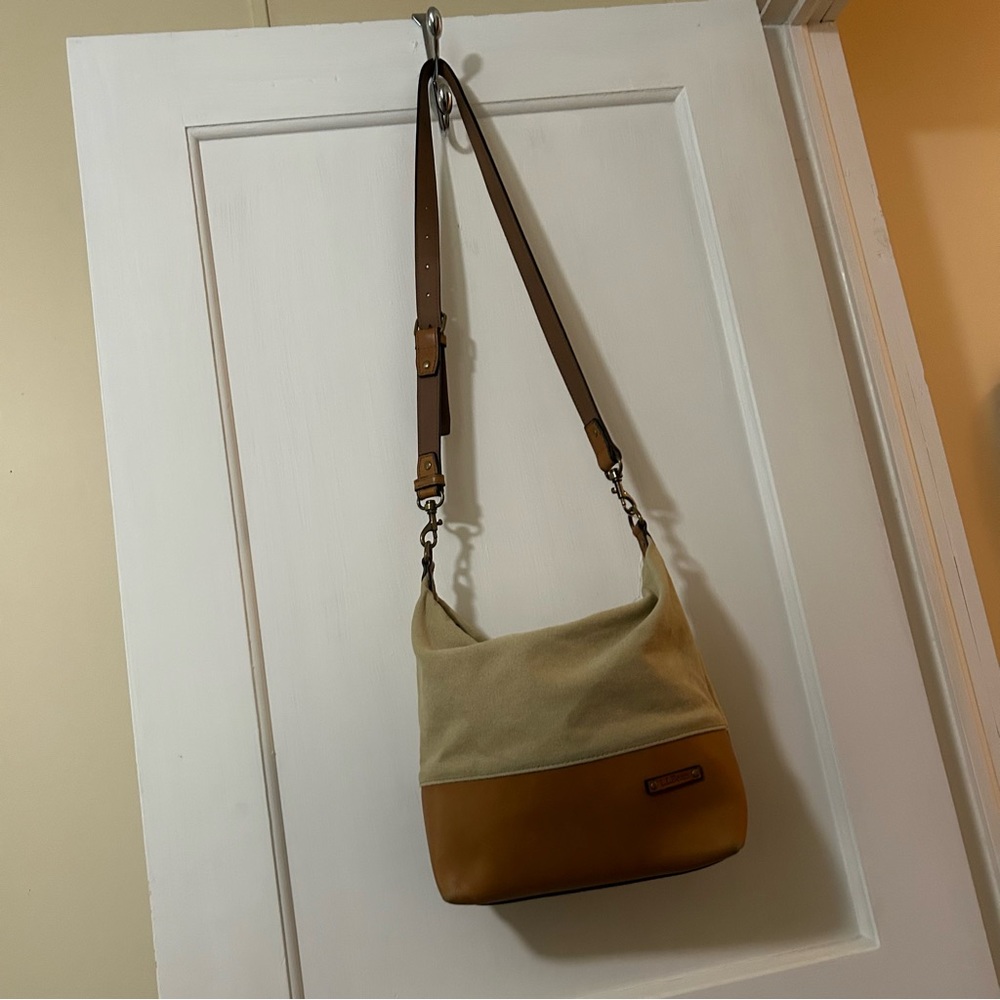 LL Bean Khaki Canvas and Leather Crossbody